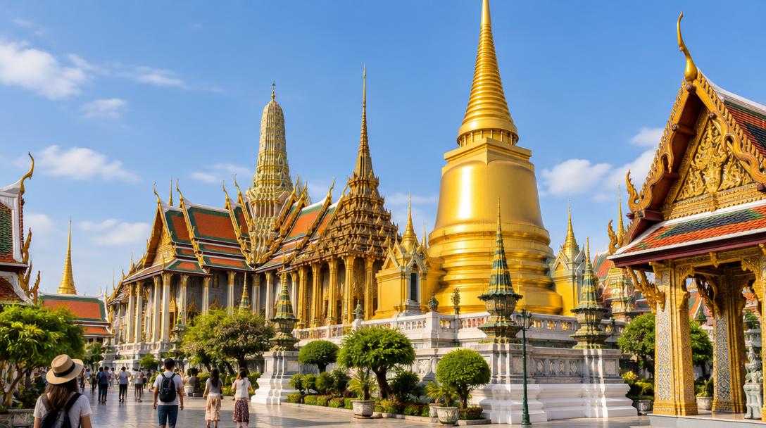 Torres douradas do Grande Palácio de Bangkok