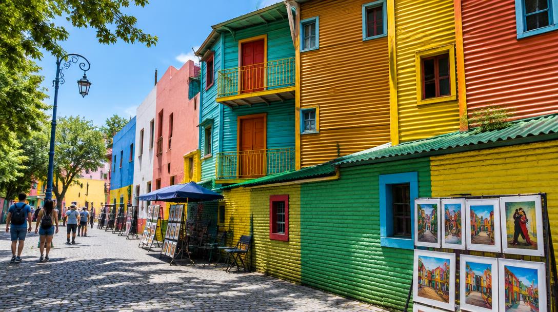 Casas coloridas do Caminito, no bairro de La Boca, em Buenos Aires
