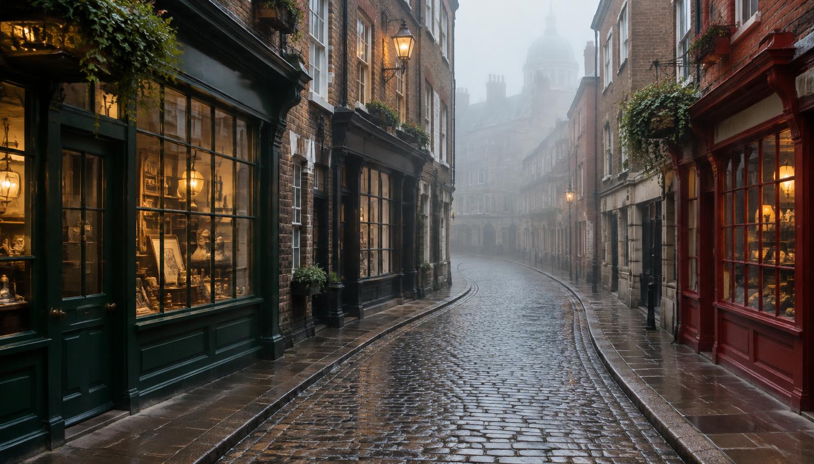 Rua histórica de paralelepípedos em Londres