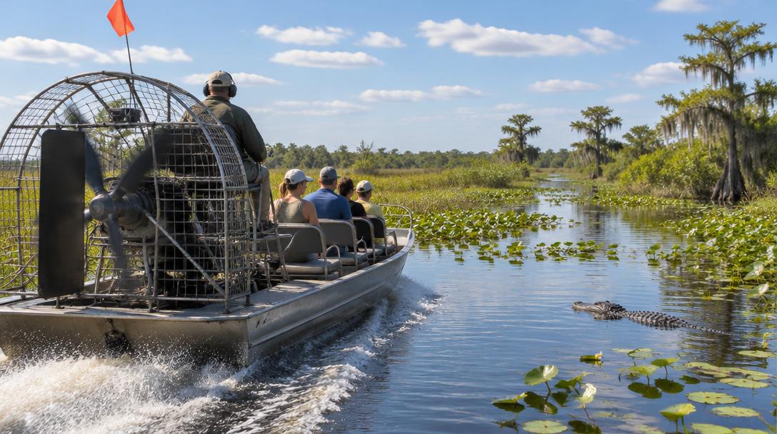 Passeio de aerobarco pelos pântanos da Flórida, perto de Orlando