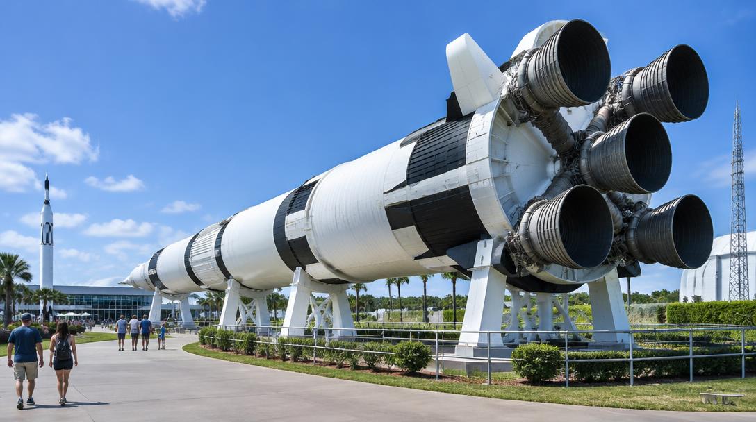 Foguetes em exposição no Kennedy Space Center, na Flórida